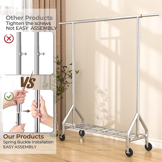 Heavy Duty Clothes Rack Load 450 LBS, Metal Garment Rack, Standing Rolling - Image 6