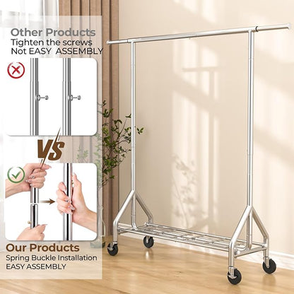 Heavy Duty Clothes Rack Load 450 LBS, Metal Garment Rack, Standing Rolling - Image 6