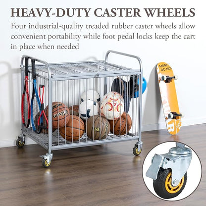 MyGift Large Capacity Metal Rolling Multi Sports Ball Cage Storage Hopper - Image 2