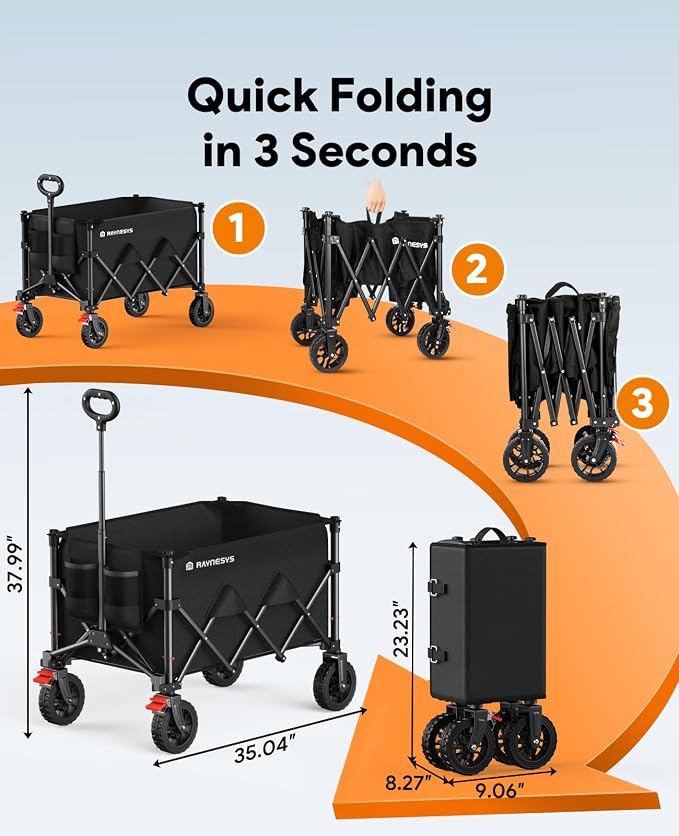 Wagons Carts Foldable, Collapsible Foldable Wagon 330lbs Capacity, Large - Image 9