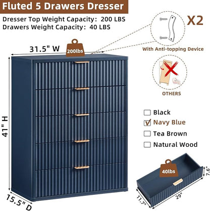 LEYAOYAO Fluted 5 Drawers Dresser - Image 2