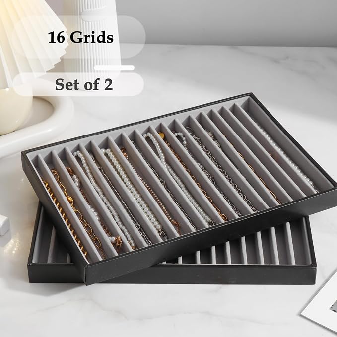 Large Jewelry Organizer Tray 2 Pack, Stackable Jewelry Storage Holder - Image 3
