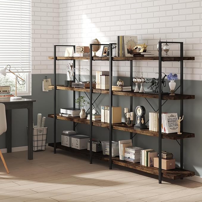 Bookshelf Set, Heavy Duty 4-Tier Industrial Bookcase, 120lbs Shelf Capacity - Image 7