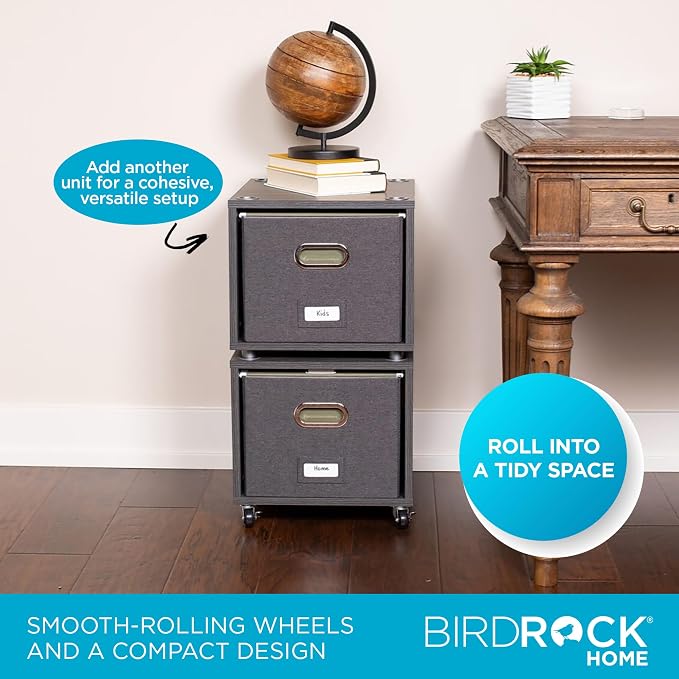 BIRDROCK HOME Rolling File Cabinet – Decorative Storage Shelf w/Removable Bins - Image 5