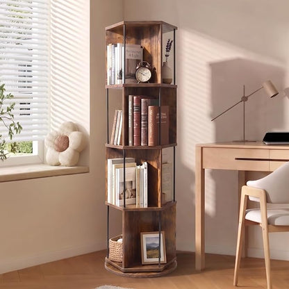 VIWODS 4 Tier Rotating Bookshelf Tower, 360° Display Spinning Bookcase by VIWODS
