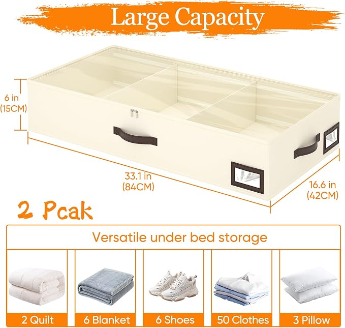 OIAHOMY 2 Pack 53L Under Bed Storage - Image 2