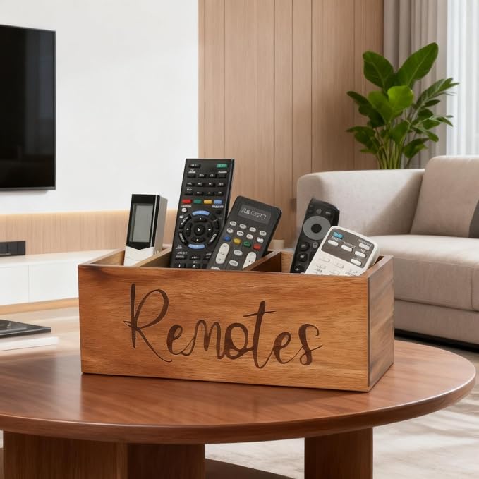 Remote Control Holder Caddy, Acacia Wood TV Remote Holder, Remote Organizer - Image 6
