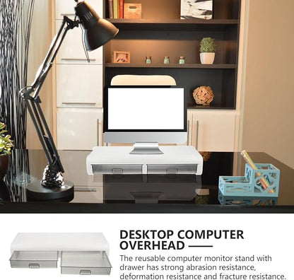 Monitor Riser Stand with Transparent Black Drawer Sturdy Computer Holder Desk - Image 9