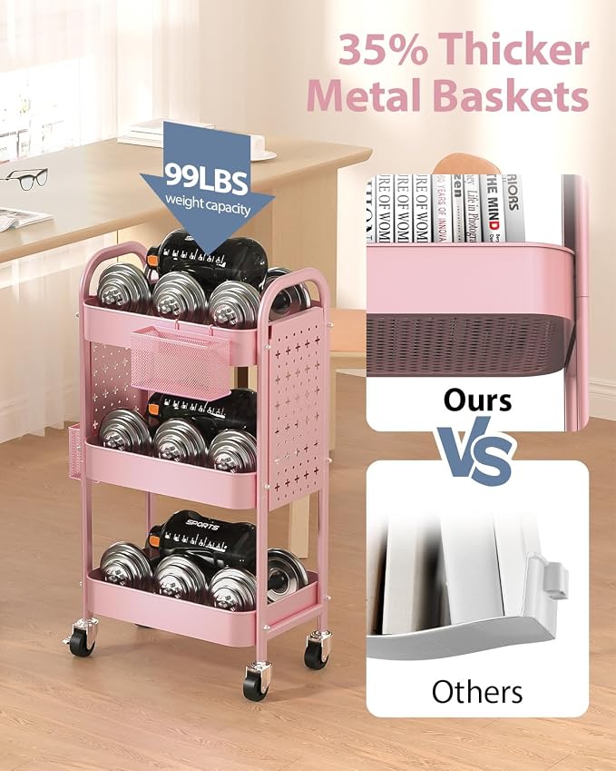 ALVOROG 3 Tier Rolling Cart - Image 4