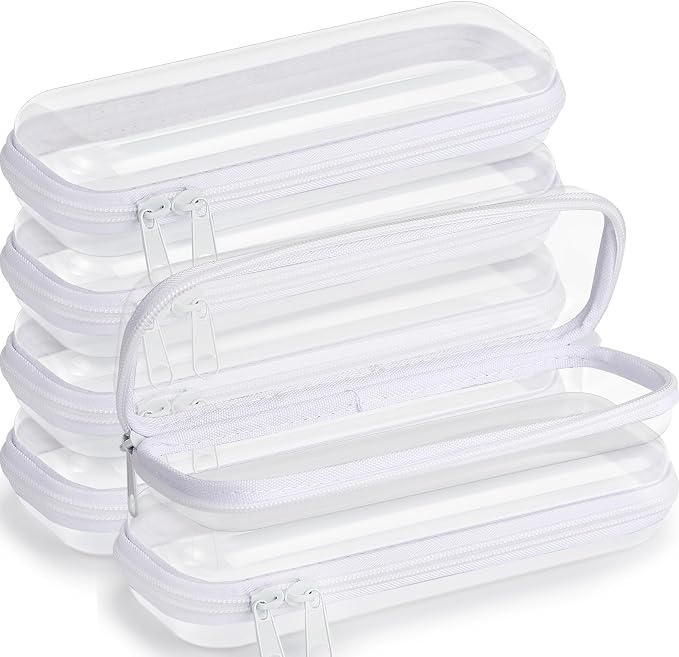 Sanwuta 6 Pcs Clear Hard Zipper Case Hard Plastic Zipper Pouches Transparent by Sanwuta