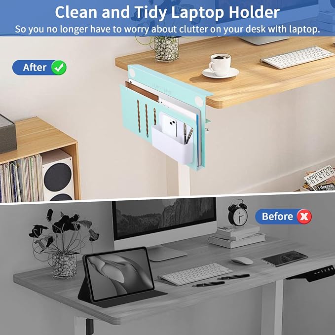 LUKETURE Desk Side Storage Laptop Holder No Drill Clamp On Organizer | Steel - Image 7