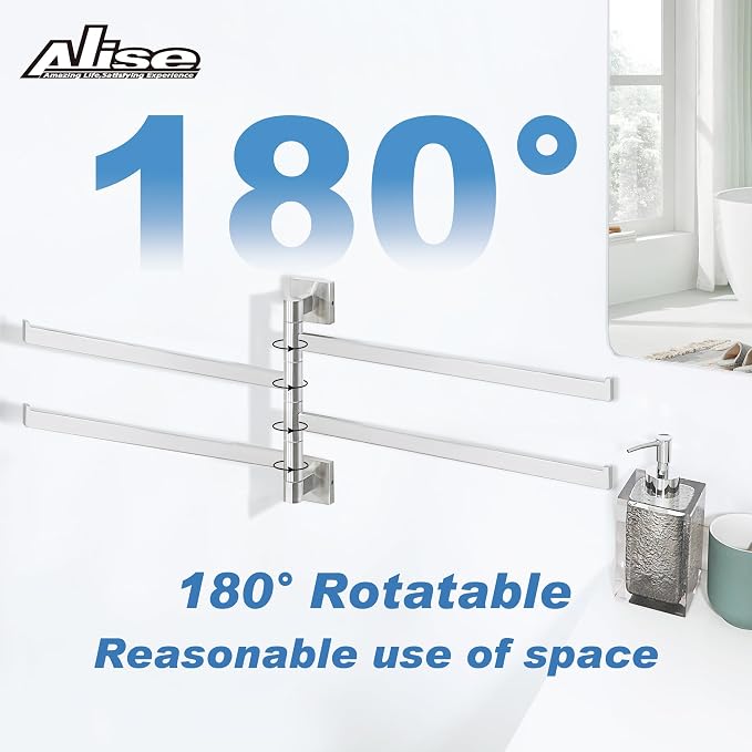 Alise 4 Arm Swivel Towel Rack, Swivel Towel Bar Brushed Nickel, 13.58 Inch | - Image 4