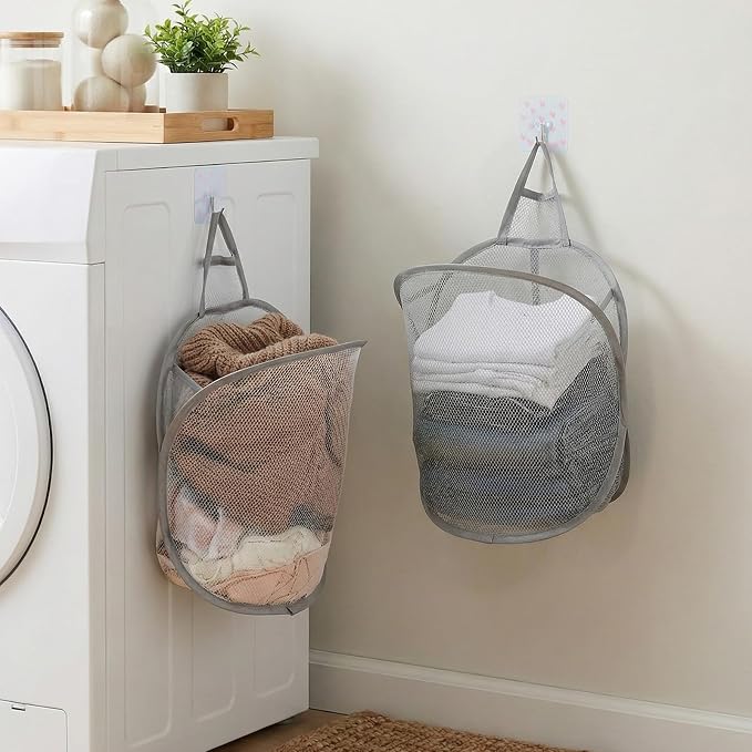 2 Pack Mesh Hanging Laundry Hamper, Small Foldable Wall Laundry Baskets - Image 7