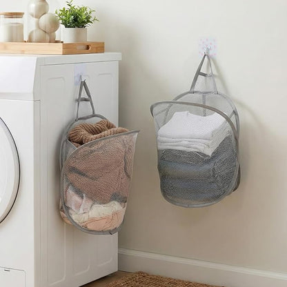 2 Pack Mesh Hanging Laundry Hamper, Small Foldable Wall Laundry Baskets - Image 7