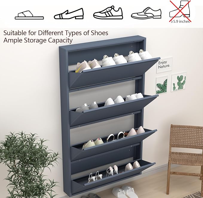 GREATMEET Shoe Cabinet with 4 Flip Drawers, Slim Metal Shoe Cabinet Storage - Image 5