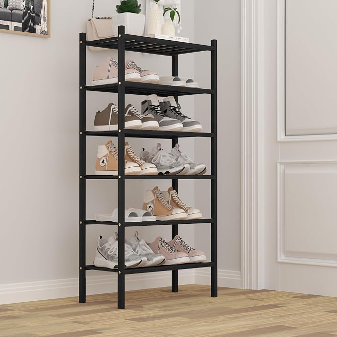 6-Tier Bamboo Small Shoe Rack, Free Standing Wood Shoe Shelf Storage Organizer - Image 2