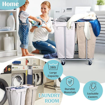 PLKOW Laundry Cart with Wheels 280L Large Laundry Sorter 2 Section - Image 4