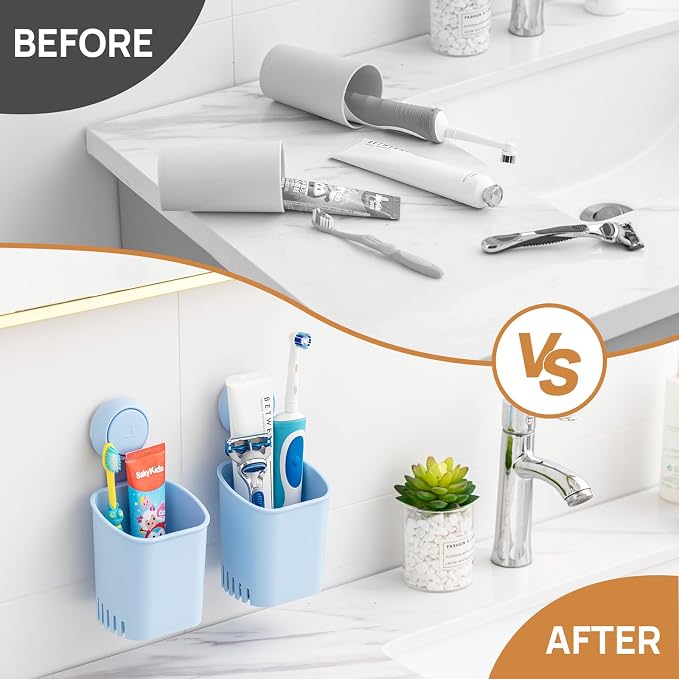 LEVERLOC Powerful Suction Cup Toothbrush Holder, No Drill Removable Wall Shower - Image 6