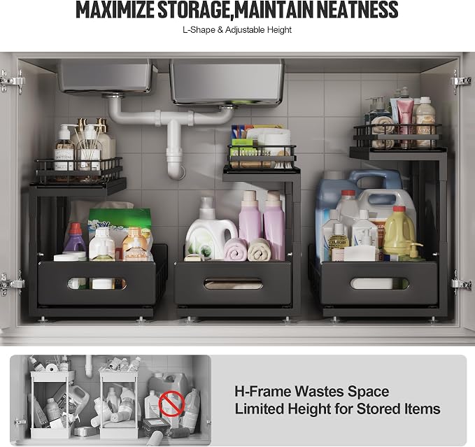 Under Sink Organizer Upgrade To Professional Rails, 2-Tier Dual Pull Out - Image 6