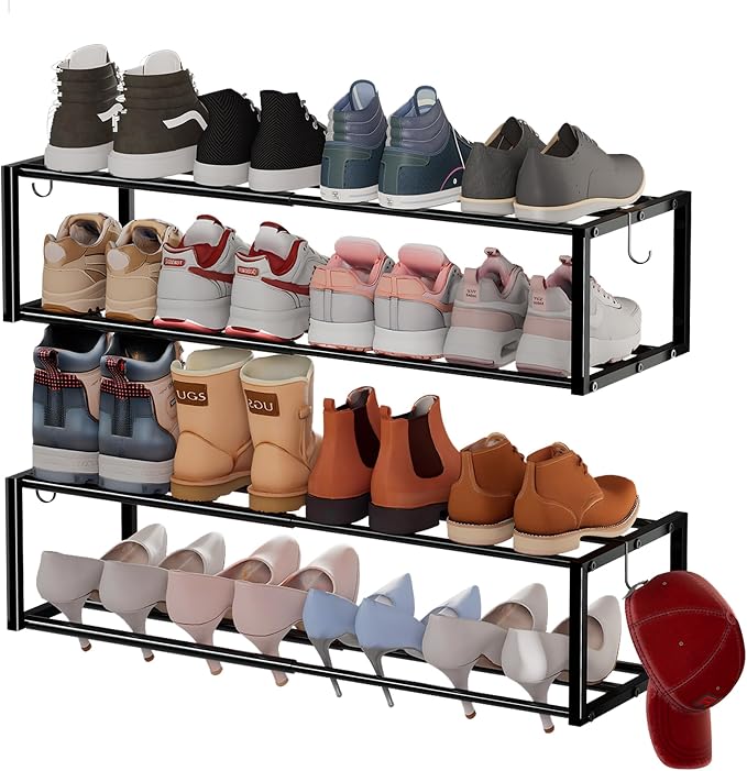 2 Pack Expandable Wall Mounted Shoe Rack, Heavy Duty Metal Shoe Holder by HomeOrganizerandStorage