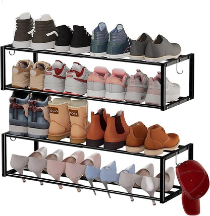 2 Pack Expandable Wall Mounted Shoe Rack, Heavy Duty Metal Shoe Holder by HomeOrganizerandStorage