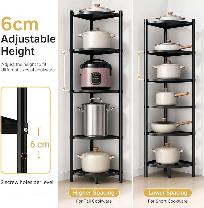 6-Tier Kitchen Corner Shelf Triangular Corner Pot Rack Storage Shelf Multi-tier - Image 7