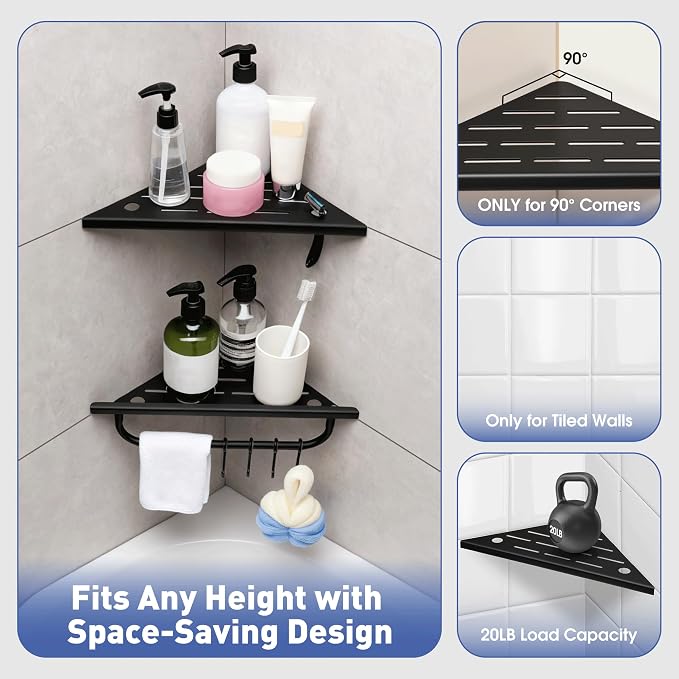 Corner Shower Shelf, 304 Stainless Steel Recessed Bathroom Shelves, No Drilling - Image 3
