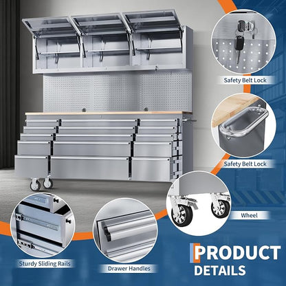 GarveeTech 72-Inch Heavy-Duty Rolling Tool Chest & Mobile Workbench, 15 Drawers - Image 3