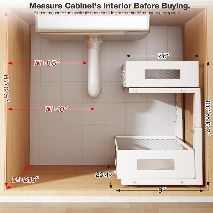 2 Packs 21IN Depth Under Sink Organizer, 2-Tier Pull Out Cabinet Organizer - Image 2