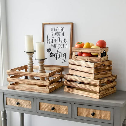 Set of 4 Large Torched Wood Decorative Storage Crates, Nesting Wooden Crates - Image 7