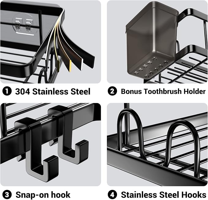 AKTECKE Corner Shower Caddy, 2 Pack Adhesive Shower Corner Organizer Shelves - Image 4
