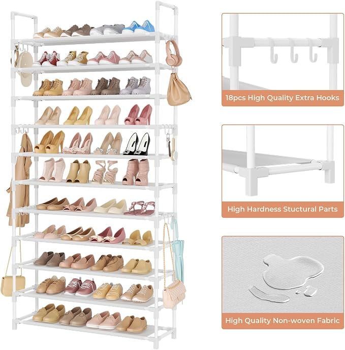 LANTEFUL 11 Tiers Tall Shoe Rack Holds 55 Pairs of Shoes - Image 4