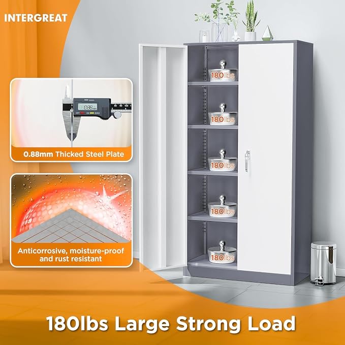 INTERGREAT Metal Storage Cabinet Doors, Tall Lockable Steel Cabinets - Image 4