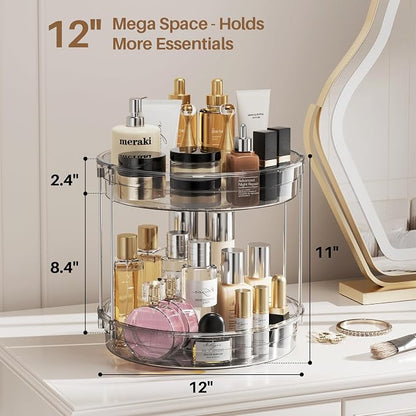 LAMU 2 Pack 2 Tier Lazy Susan Turntable Organizer 12'' Rotating Spice Rack - Image 2