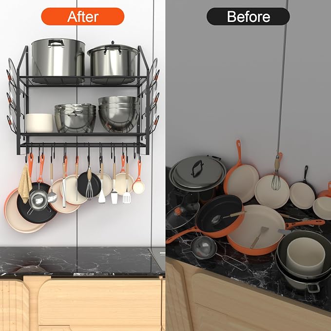 28 Inch Pot Rack Wall Mounted, 2 Tier Pots and Pans Organizer - Image 7