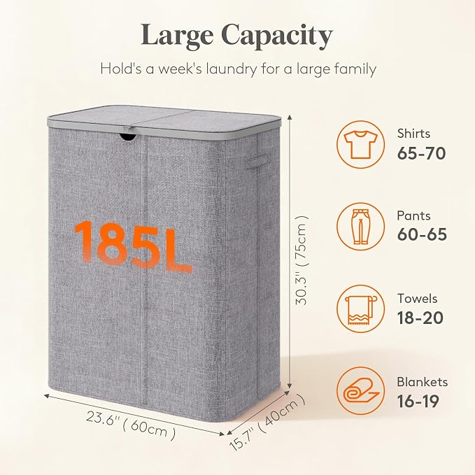 Lifewit 185L 3 Section Laundry Hamper - Image 2