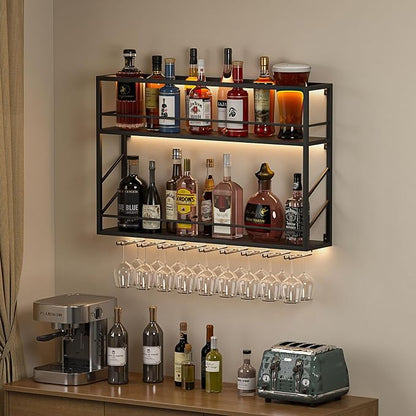 Wall Mounted Wine Rack with Glass Holder，Stylish Mini Floating Bar Shelves - Image 6