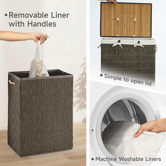 Laundry Hamper with Lid, 52.8 Gallon Large Laundry Basket 2 Removable Liner Bags - Image 7