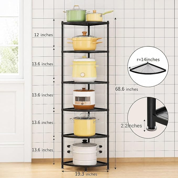 6-Tier Kitchen Corner Shelf Triangular Corner Pot Rack Storage Shelf Multi-tier - Image 2