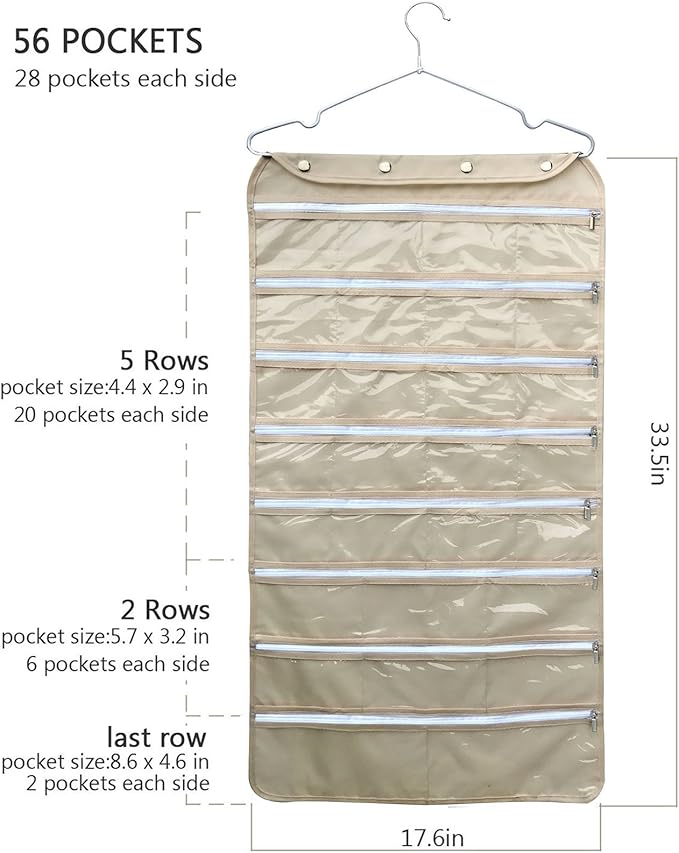 BB Brotrade Hanging Jewelry Organizer, Accessories Organizer, 56 Zipper Pocket - Image 3