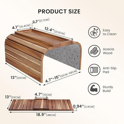 Sofa Arm Tray, Acacia Wood Folding Couch Arm Tray, Sofa Armrest Trays - Image 6