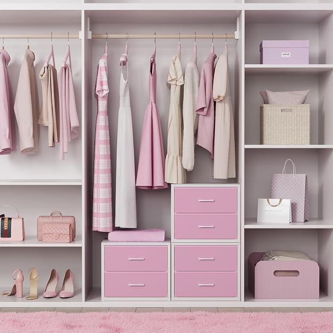 BOLUO Stackable Closet Drawers for Clothes Organizers and Storage Fabric Pink 2 - Image 2