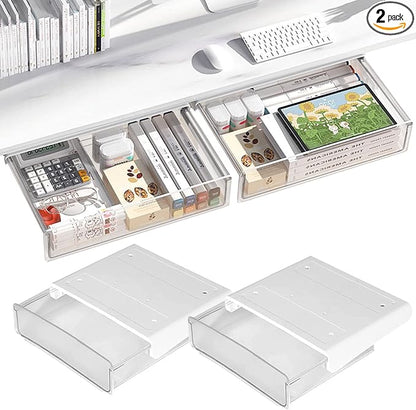 Self-adhesive Under Desk Drawer Organizer, 2 Pack Table Hidden Slide Out Large by OSPNIEEK