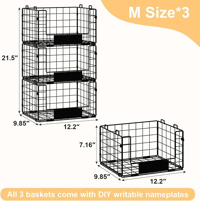 3 Pack XL Stackable Wire Baskets - Image 5