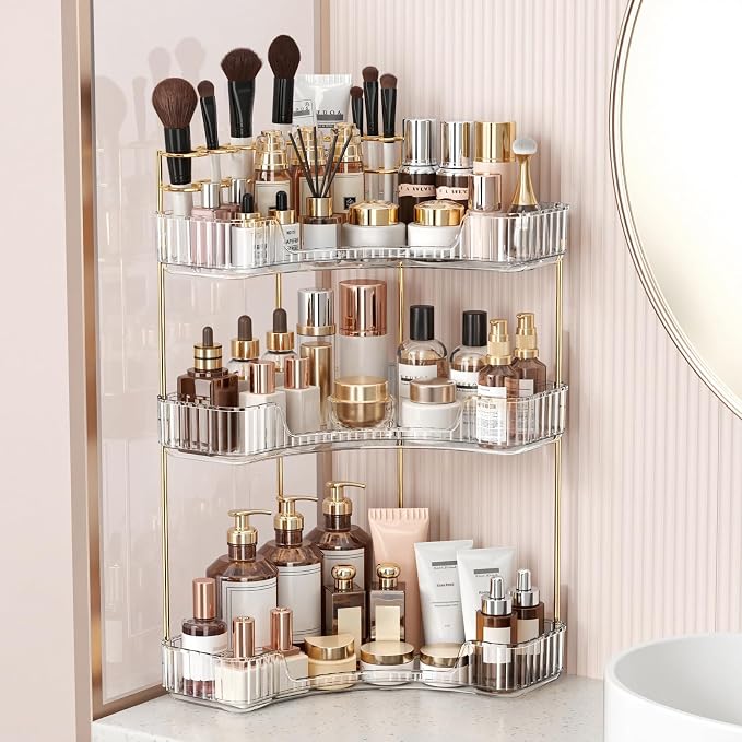 BEFSOP Corner Bathroom Counter Organizer, Upgraded 3-Tier Makeup Organizer by Homelifeassistant