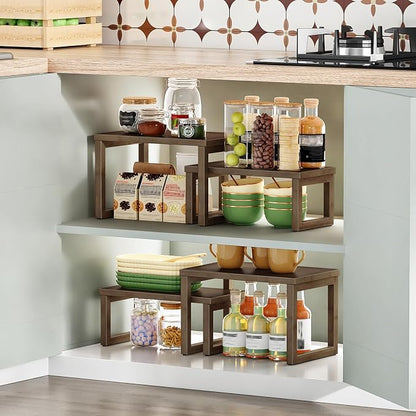 HOOBRO Cabinet Organizer Shelf, Expandable Kitchen Storage, Stackable Bamboo - Image 4