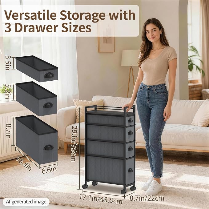 LASZOLA Narrow Cabinet Slim Storage Cart - Image 2
