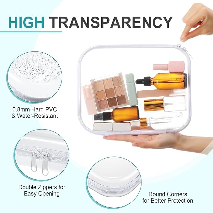 Sanwuta 6 Pcs Clear Hard Zipper Case Hard Plastic Zipper Pouches Transparent - Image 3