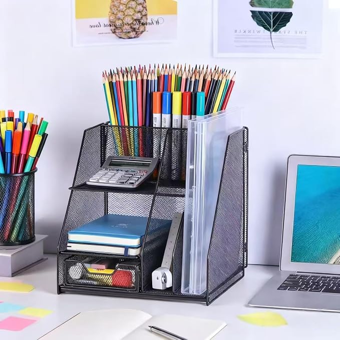 Black Mesh Desk Organizer Set, 3-in-1 Office Organizer - Image 3