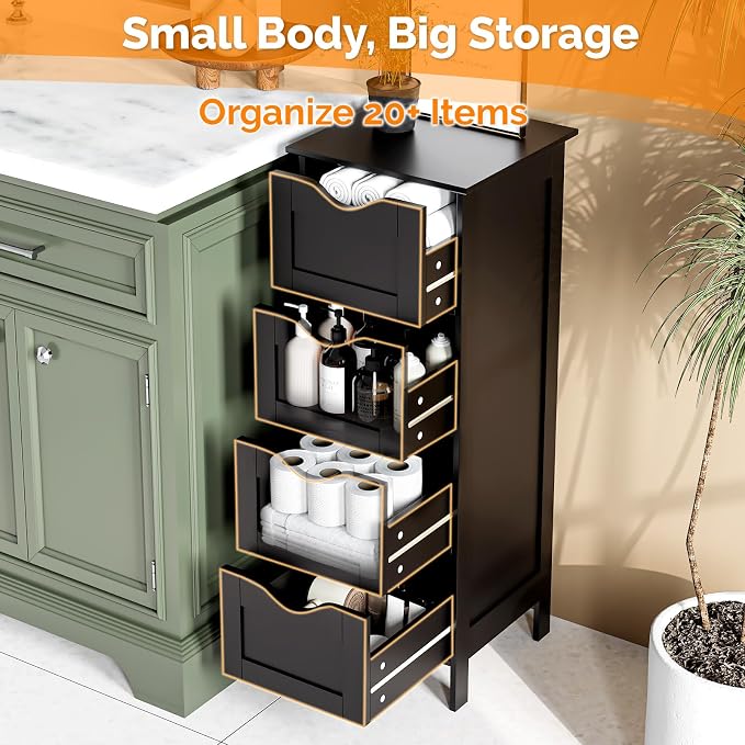 VINGLI Black Bathroom Storage Cabinet - Image 4